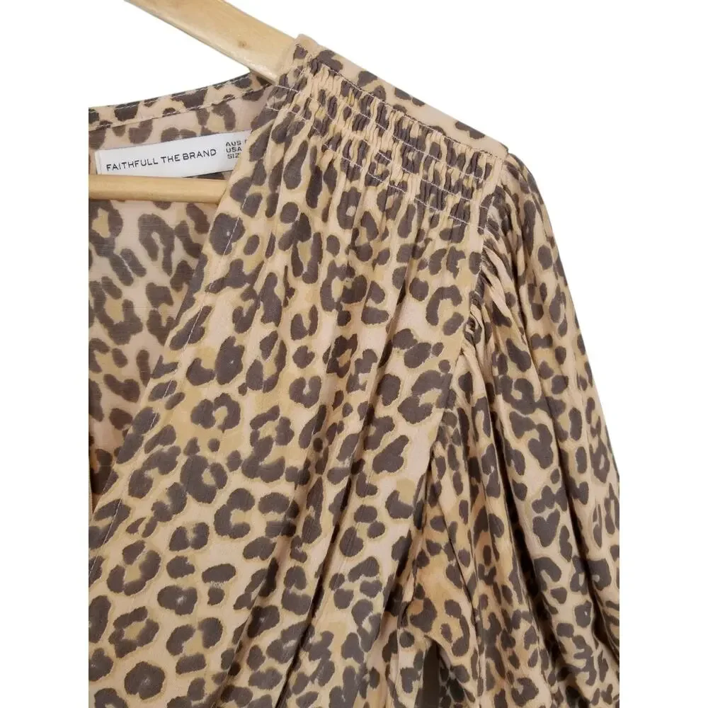 Faithfull The Brand Women's Marie Louise Leopard Print Midi Dress Size 4 - Picture 9 of 11